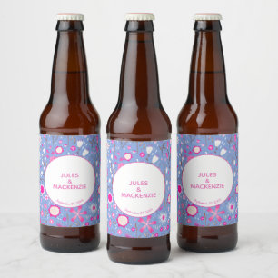 Botanical Blue Wildflower Floral Pattern Wedding Beer Bottle Label