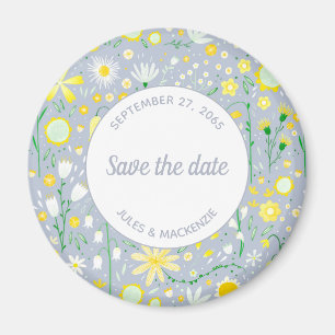 Botanical Blue Wildflower Floral Save the Date Magnet