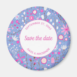 Botanical Blue Wildflower Floral Save the Date Magnet