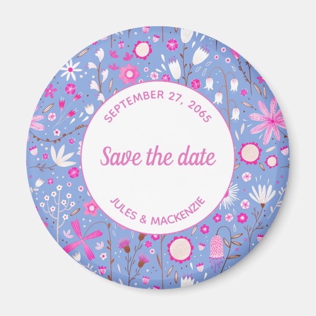 Botanical Blue Wildflower Floral Save the Date Magnet (Front)