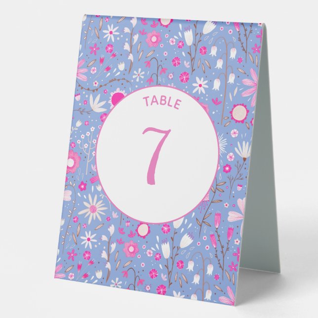 Botanical Blue Wildflower Floral Table Tent (Front)