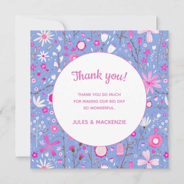 Botanical Blue Wildflower Floral Wedding Thank You (Front)