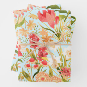 Botanical Blue Wrapping Paper Flat Sheet Set of 3