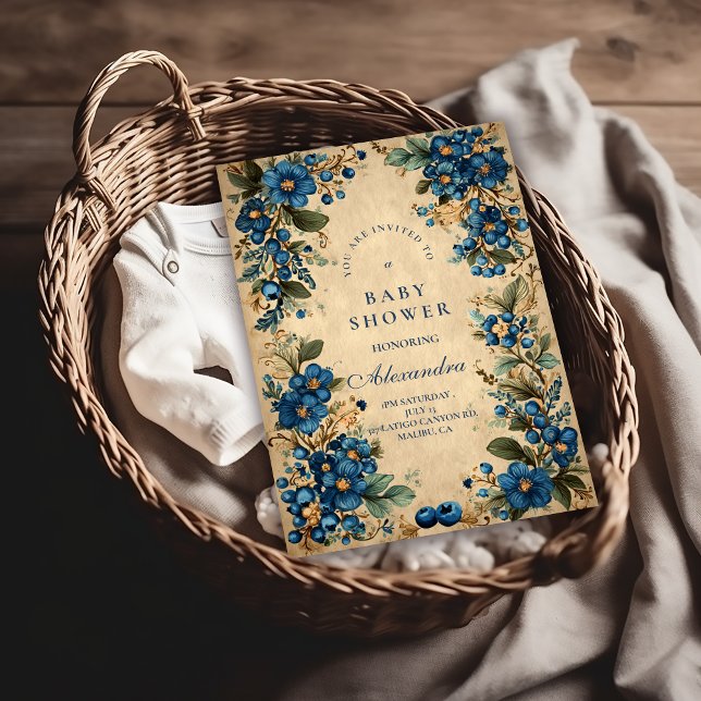 Botanical Blueberry Floral Baby Shower Invitation (Creator Uploaded)