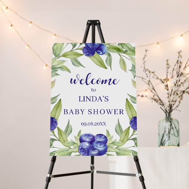 Botanical Blueberry Welcome Baby Shower  Foam Board (In Situ (Stand))
