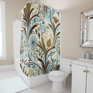 Botanical Blues and Browns Shower Curtain
