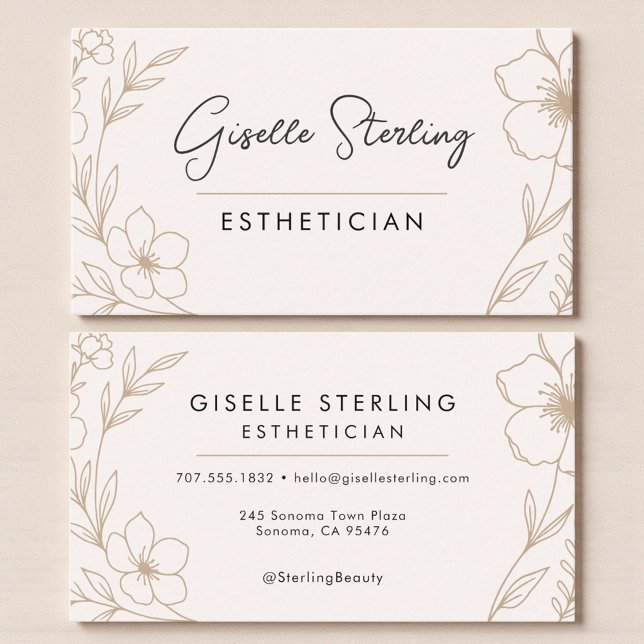 Botanical Blush and Black Esthetician Beauty  Business Card (Creator Uploaded)