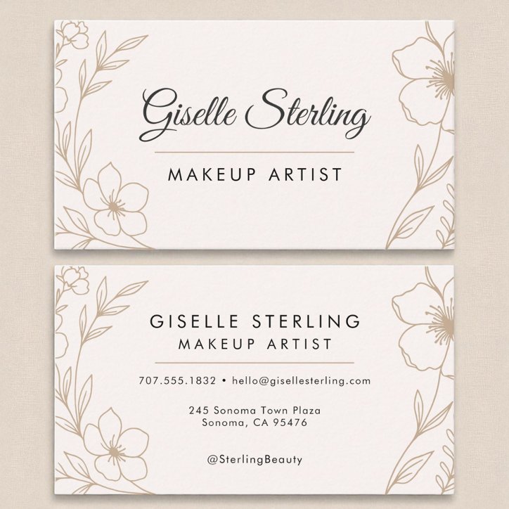 Botanical Blush And Black Makeup Artist Beauty Business Card