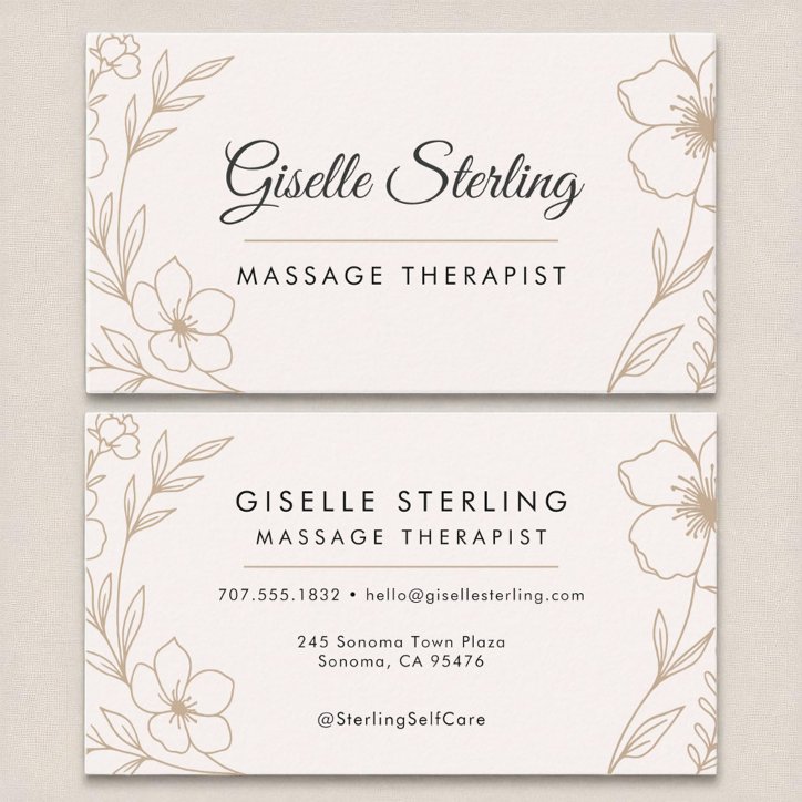 Botanical Blush And Black Massage Therapist Business Card