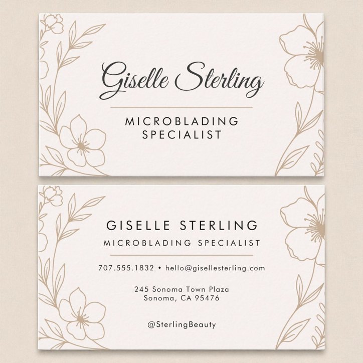 Botanical Blush And Black Microblading Specialist Business Card