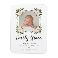 Botanical Blush Birth Announcement Photo Keepsake Magnet