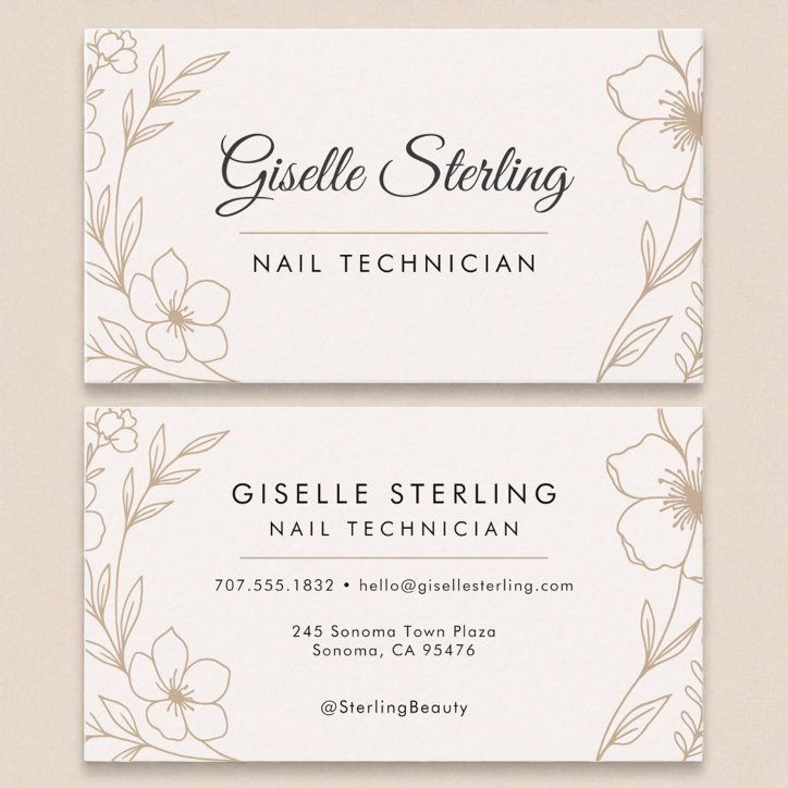 Botanical Blush Black Nail Technician Beauty Business Card