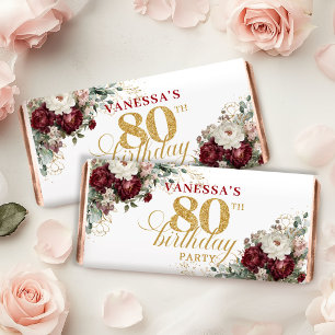Botanical Blush Burgundy 80th Birthday Hershey Bar