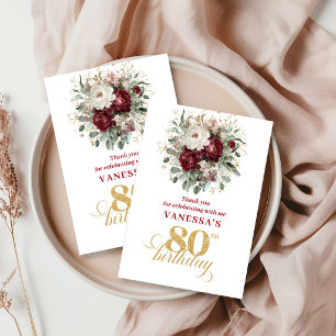 Botanical Blush Burgundy 80th Birthday Thank You  Card