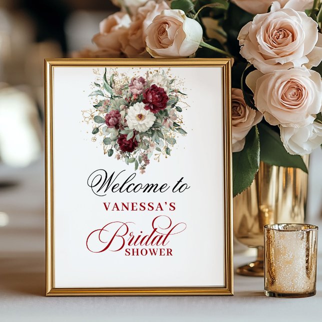Botanical Blush Burgundy Bridal Shower Welcome Poster (Botanical Blush Burgundy Bridal Shower Welcome)