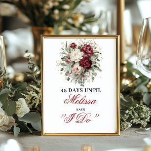Botanical Blush Burgundy Countdown Tabletop Poster