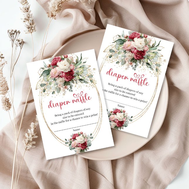 Botanical Blush Burgundy Floral Diaper Raffle Enclosure Card (Botanical Blush Burgundy Floral Diaper Raffle)