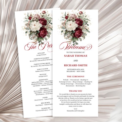 Botanical Blush Burgundy Greenery Wedding Program