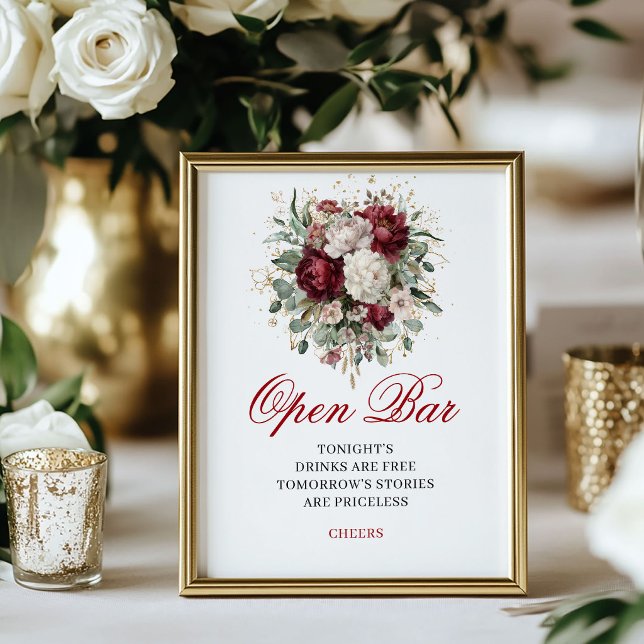 Botanical Blush Burgundy Open Bar Wedding Poster (Botanical Blush Burgundy Open Bar Wedding Poster)