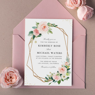 Botanical blush floral geometric wedding invitation