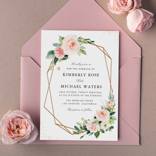 Botanical blush floral geometric wedding invitation | Zazzle