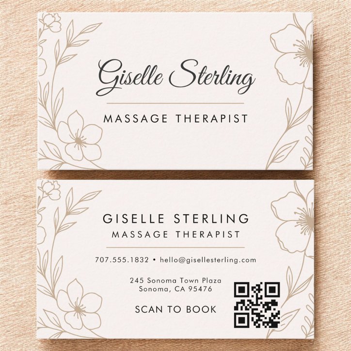 Botanical Blush Massage Therapist QR Code Floral Business Card