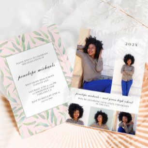Botanical Blush Photo Collage Graduation Party Invitation