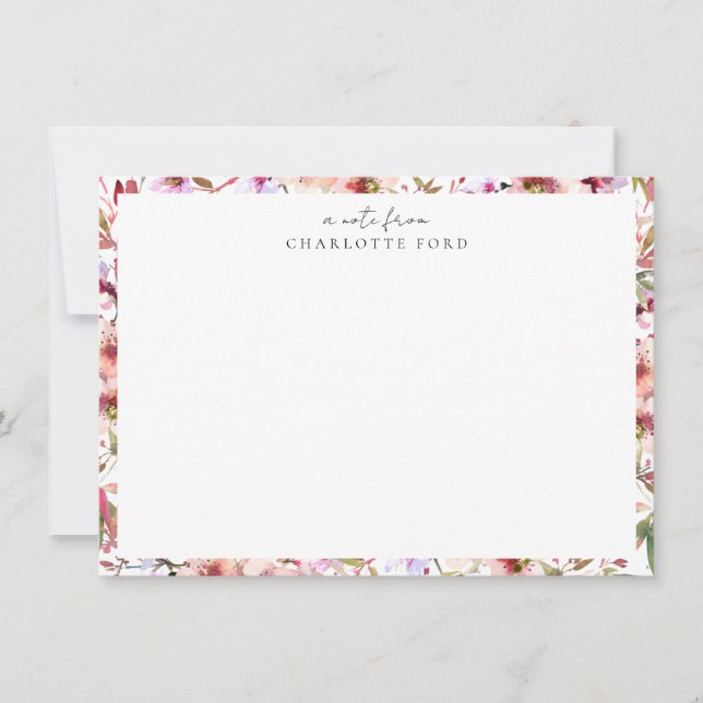 Botanical Blush Pink Cherry Blossoms Floral Frame Note Card (Front)