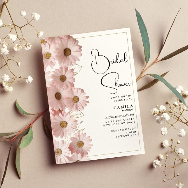 Botanical blush pink gold daisy Bridal Shower Invitation (Botanical blush pink gold daisy Bridal Shower)