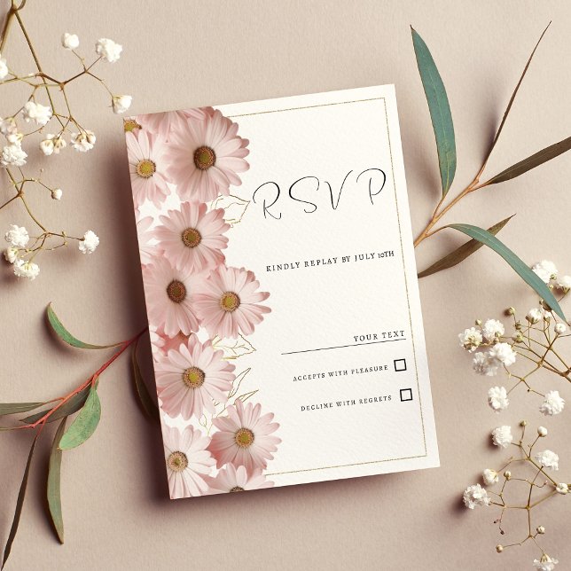 Botanical blush pink gold daisy floral RSVP Invitation (Botanical blush pink gold daisy floral RSVP )