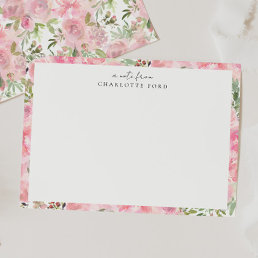 Botanical Blush Pink Peony Rose Girly Floral Frame Note Card