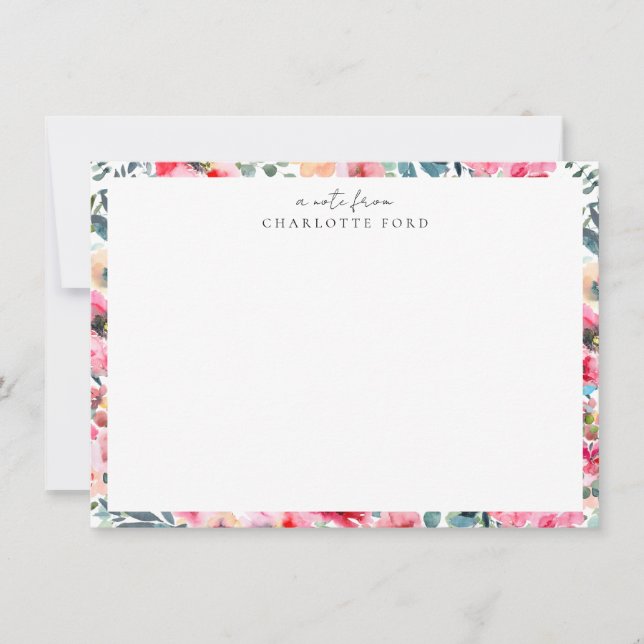 Botanical Blush Pink Rose Greenery Floral Frame Note Card (Front)