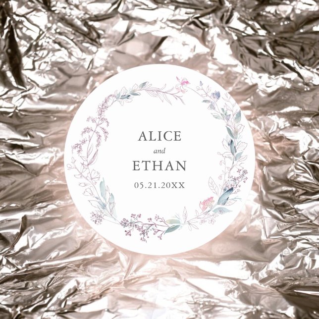 Botanical Blush Pink Wreath Wedding Classic Round Sticker (Creator Uploaded)