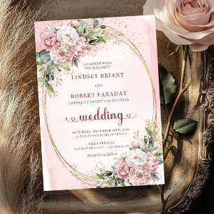Botanical Blush Rose Gold Elegant Wedding Invites