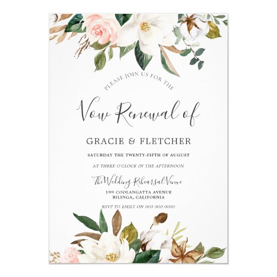 Botanical Blush White Floral Vow Renewal Invitation | Zazzle.com