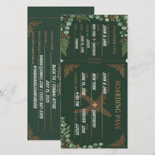 Botanical Boarding Pass Forest Green & Copper  Save The Date