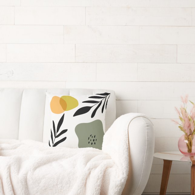 Botanical Boho Abstract shape art Throw Pillow (Couch)