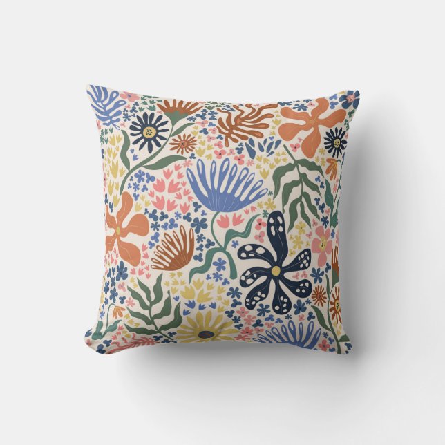 Botanical Boho Beige Throw Pillow (Front)