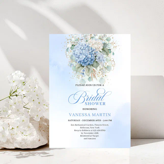 Botanical Boho Blue Floral Bridal Shower Invitatio Invitation | Zazzle