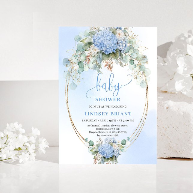 Botanical Boho Blue Hydrangea Baby Shower Invitati Invitation (Botanical Boho Blue Hydrangea Baby Shower Invitation)