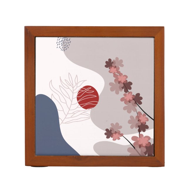 Botanical Boho Blue Magenta Desk Organizer (Front)