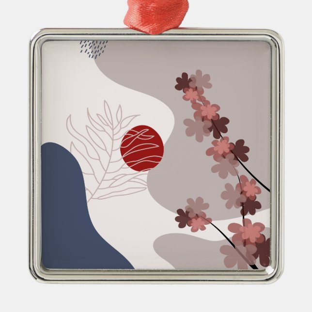 Botanical Boho Blue Magenta Metal Ornament (Front)