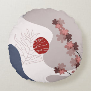 Botanical Boho Blue Magenta Round Pillow