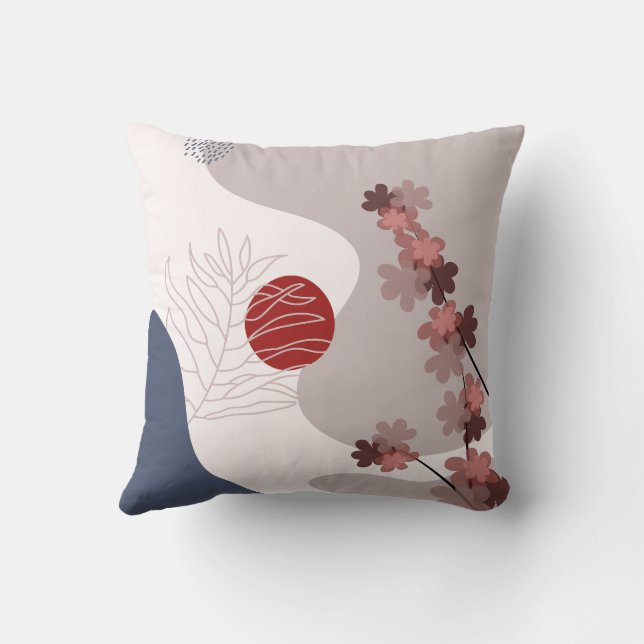 Botanical Boho Blue Magenta Throw Pillow (Back)