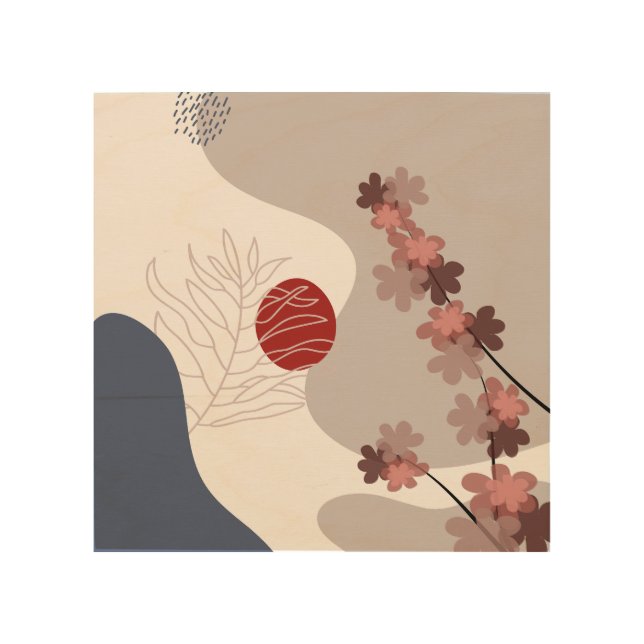 Botanical Boho Blue Magenta Wood Wall Art (Front)