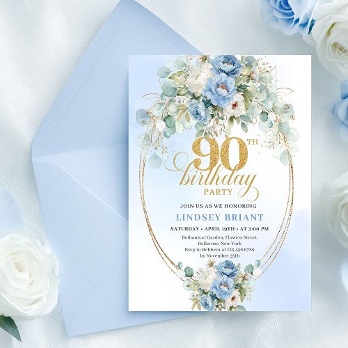 Botanical Boho Blue Peonies Eucalyptus Invitation
