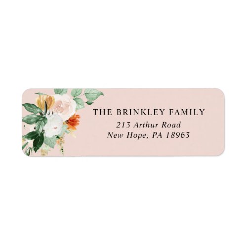 Botanical Boho Blush Pink Floral Return Address Label