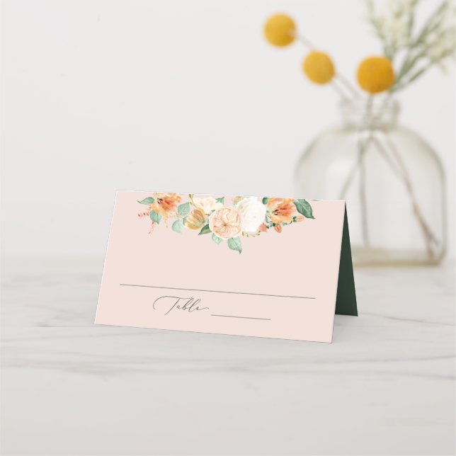 Botanical Boho Blush Pink Greenery Floral Wedding Place Card (Front)