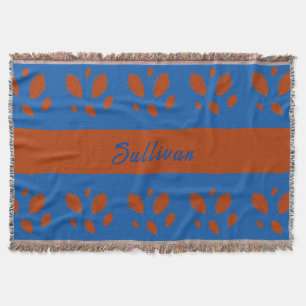 Botanical Boho Brown Leaves on Royal Blue Design Throw Blanket