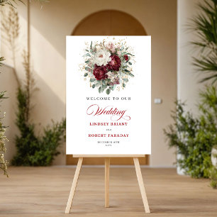 Botanical Boho Burgundy Floral Greenery Welcome Poster